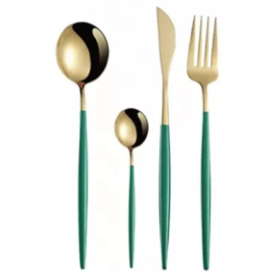 Set de 24 piese tacamuri in stil portughez- culoare verde si auriu