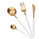 Set de 4 piese tacamuri in stil portughez- culoare alb mat si auriu 