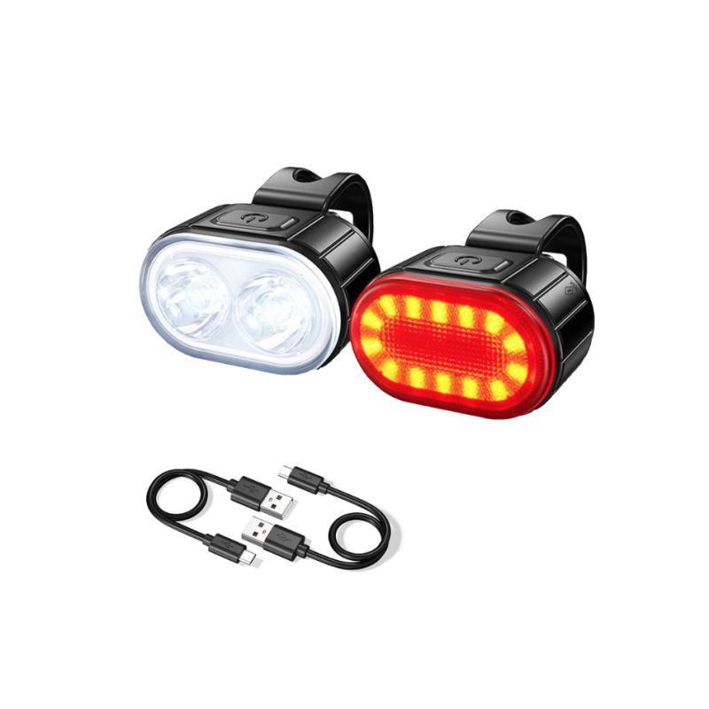 Set de lumini bicicleta prindere de ghidon lumina fata alba si spate rosie 078 Negru