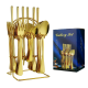 Set de tacamuri din otel inoxidabil cu suport agatat aurii 24 piese