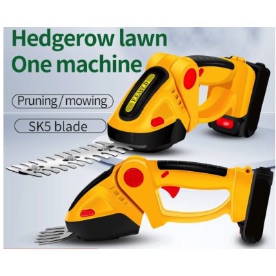 Set foarfeca electrica gradinarit taiere si finisare unghi reglabil 24V lama 30cm galben