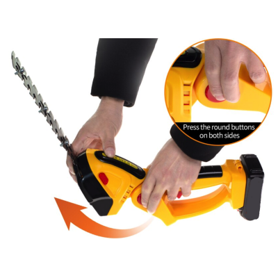 Set foarfeca electrica gradinarit taiere si finisare unghi reglabil 24V lama 30cm galben