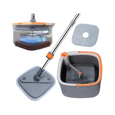 Set mop rotativ BIMROM cu doua rezerve galeata patrata cu doua compartimente separate pentru apa curata si murdara