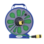 Set pentru stropit furtun textil flexibil 15m cu tambur pistol de pulverizat 7 in 1