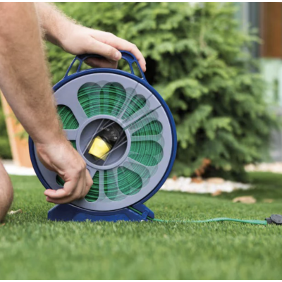 Set pentru stropit furtun textil flexibil 15m cu tambur pistol de pulverizat 7 in 1