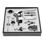 Set premium accesorii profesionale pentru vin in cutie de lemn 9 elemente kitul somelierului