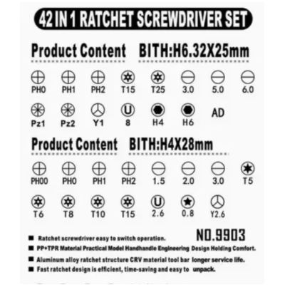 Set surubelnite cu clichet Andowl 42 în 1 Q GJ001 Portocaliu/Negru