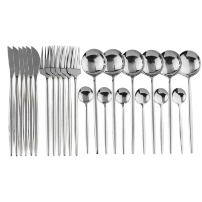 Set tacamuri 24 piese stil portughez otel inoxidabil culoare ARGINTIU