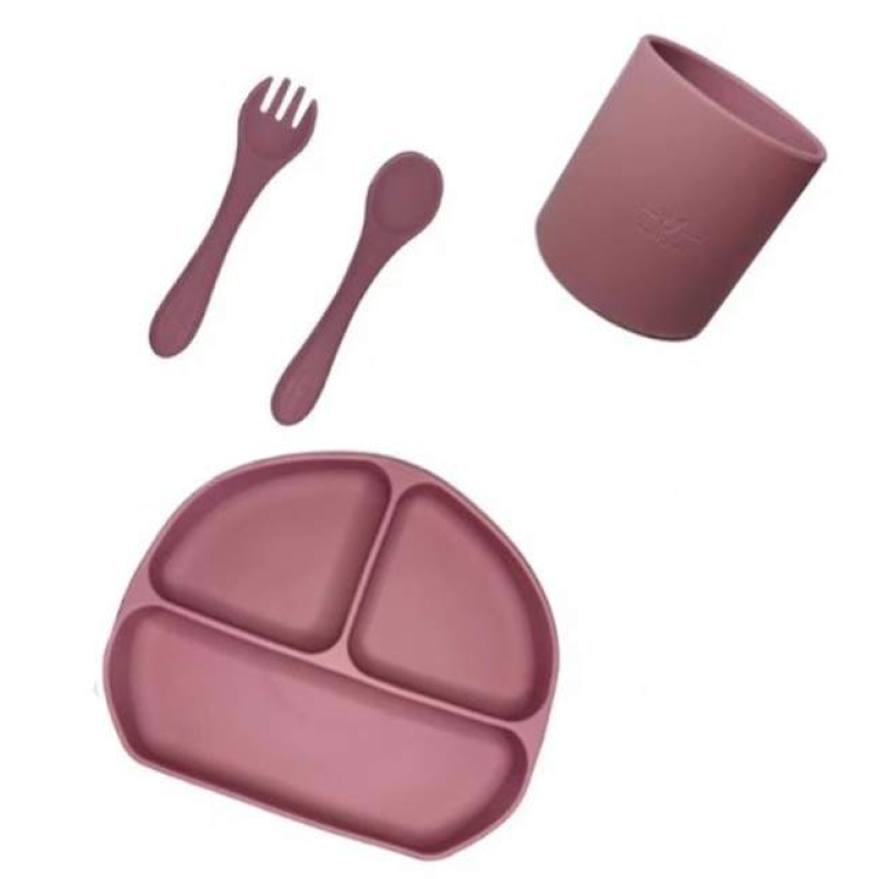 Set Tacamuri Diversificare Bebelusi Din Silicon Pahar Lingurita Furculita Roz
