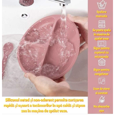 Set Tacamuri Diversificare Bebelusi Din Silicon Pahar Lingurita Furculita Roz