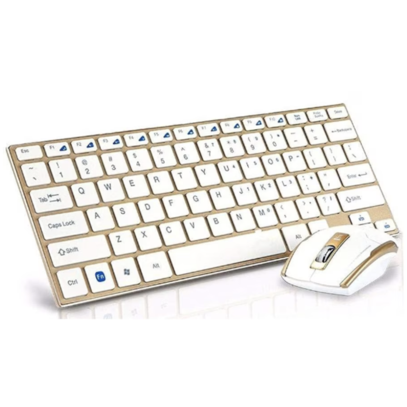 Set Tastatura si Mouse wireless design compact si elegant culoare Gold Andowl Q K3940