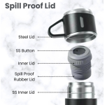 Set termos din inox cu 3 cesti 500ml sticla termoizolanta pentru bauturi fierbinti si reci NEGRU