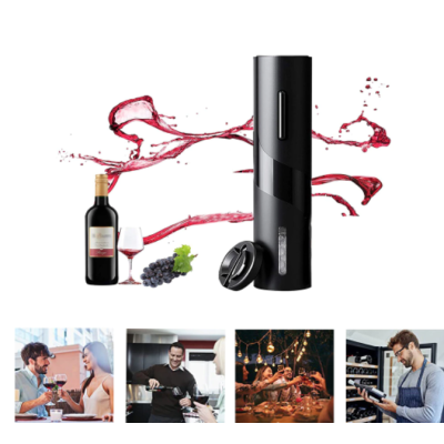 Set tirbuson electric si accesoriu taiere sigiliu NEGRU