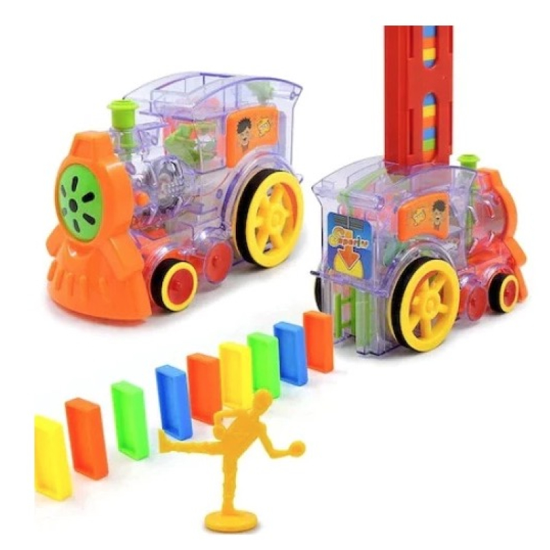 Set trenulet electric de jucarie cu 60 de piese domino