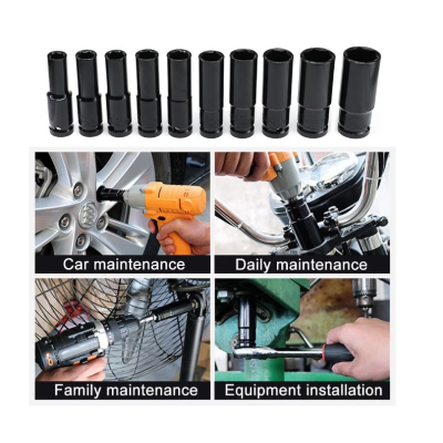 Set trusa tubulare impact Otel 10 piese 1/2 inch de la 8 la 24mm Negru