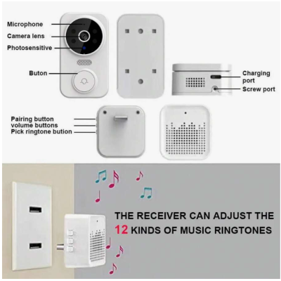 Sonerie inteligenta reincarcabila prin USB fără fir WiFi pentru interior si exterior