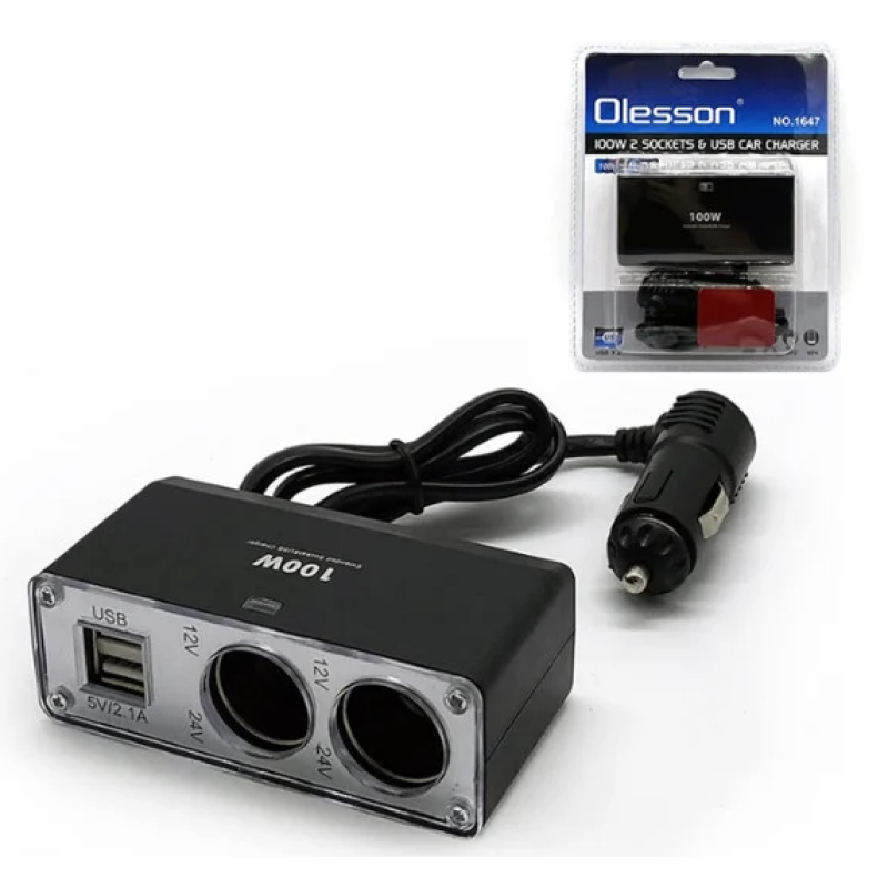 Splitter auto pentru priza 12v cu 2 prize si 2 usb Olesson 1647