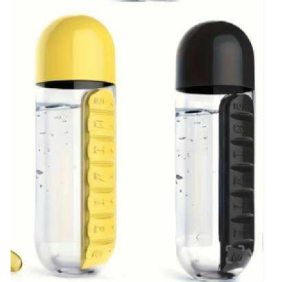 Sticla de apa cu organizator de pastile 600 ml