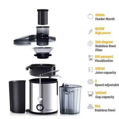 Storcator de fructe si legume 800W cu 2 viteze+Pulse Anti picurare,Negru/Inox