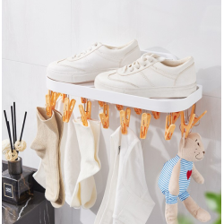 Suport autoadeziv pentru baie cu 17 cleme pliabil 36 x 15 x 14.5 cm alb