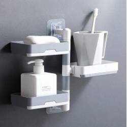 Suport baie pentru sapun cu 3 rafturi fixare prin lipire