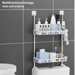 Suport depozitare multifunctional deasupra vasului wc cu doua rafturi Alb