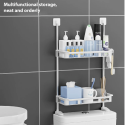 Suport depozitare multifunctional deasupra vasului wc cu doua rafturi Alb