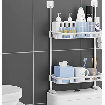 Suport depozitare multifunctional deasupra vasului wc cu doua rafturi Alb