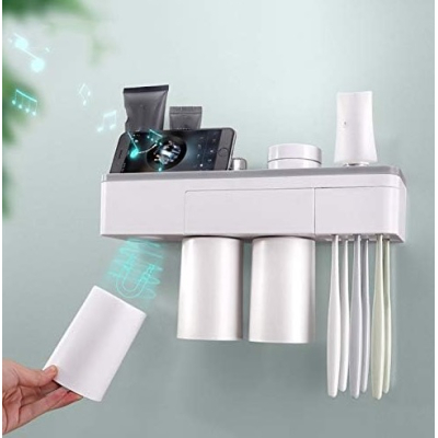 Suport Dispenser pasta de dinti cu 3 pahare magnetice 6 periute