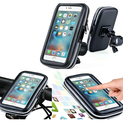 Suport husa telefon mobil LX 01 pentru bicicleta si motocicleta rezistent apa si socuri  touchscreen rotativ negru