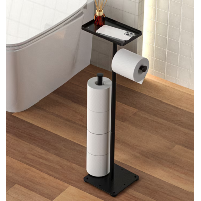 Suport metalic pentru hartia igienica cu polita pentru accesorii 2 spatii de stocare hartie igienica