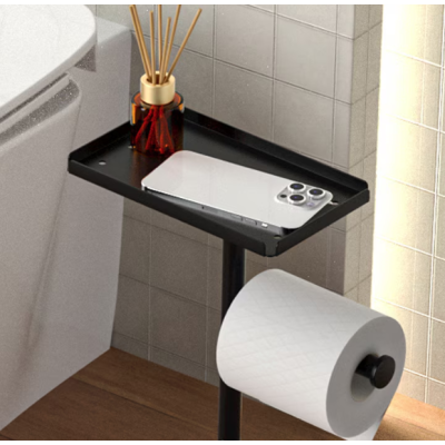 Suport metalic pentru hartia igienica cu polita pentru accesorii 2 spatii de stocare hartie igienica