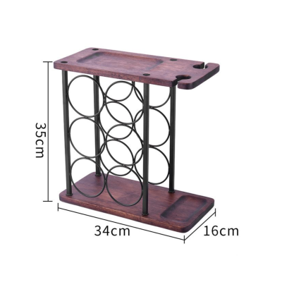Suport pentru 6 sticle vin si 2 pahare din otel si lemn