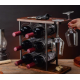 Suport pentru 6 sticle vin si 2 pahare din otel si lemn