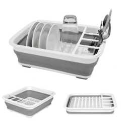 Suport pliabil pentru vase cu scurgator din silicon ALB/GRI