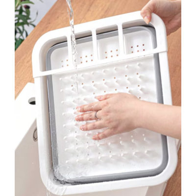 Suport pliabil pentru vase cu scurgator din silicon ALB/GRI