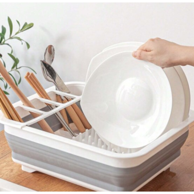 Suport pliabil pentru vase cu scurgator din silicon ALB/GRI