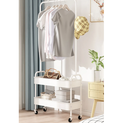 Suport portabil din otel carbon pentru umerase si haine 2 rafturi 2 carlige 4 rotile