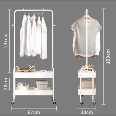 Suport portabil din otel carbon pentru umerase si haine 2 rafturi 2 carlige 4 rotile