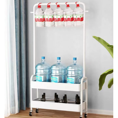 Suport portabil din otel carbon pentru umerase si haine 2 rafturi 2 carlige 4 rotile