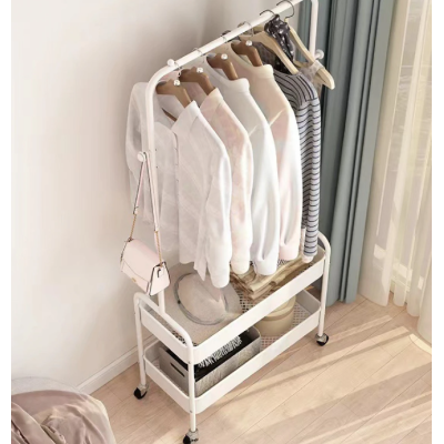 Suport portabil din otel carbon pentru umerase si haine 2 rafturi 2 carlige 4 rotile