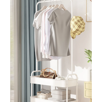 Suport portabil din otel carbon pentru umerase si haine 2 rafturi 2 carlige 4 rotile