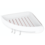 Suport/raft autoadeziv de colt pentru baie cu 3 carlige alb