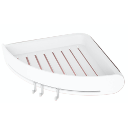 Suport/raft autoadeziv de colt pentru baie cu 3 carlige alb