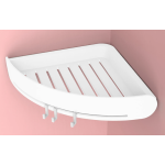 Suport/raft autoadeziv de colt pentru baie cu 3 carlige alb