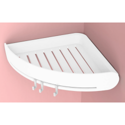Suport/raft autoadeziv de colt pentru baie cu 3 carlige alb