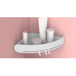 Suport/raft autoadeziv de colt pentru baie cu 3 carlige roz