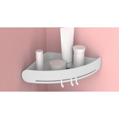 Suport/raft autoadeziv de colt pentru baie cu 3 carlige roz
