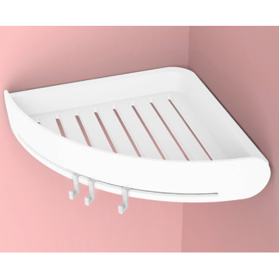Suport/raft autoadeziv de colt pentru baie cu 3 carlige roz