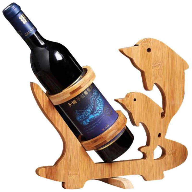 Suport sticla vin model delfin lemn bambus